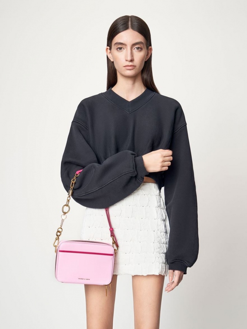 Geanta De Mana Charles & Keith Lock & Key Chain Roz | 053UXIYVN