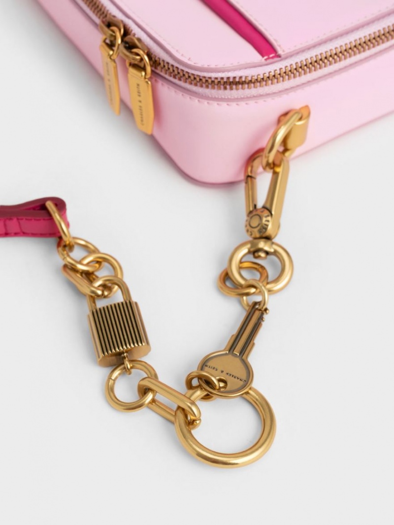 Geanta De Mana Charles & Keith Lock & Key Chain Roz | 053UXIYVN