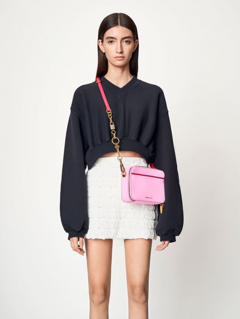 Geanta De Mana Charles & Keith Lock & Key Chain Roz | 053UXIYVN
