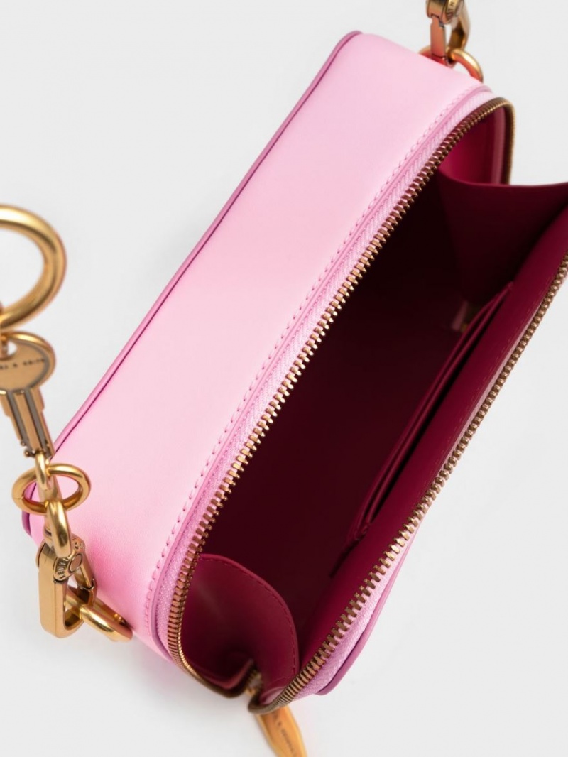 Geanta De Mana Charles & Keith Lock & Key Chain Roz | 053UXIYVN