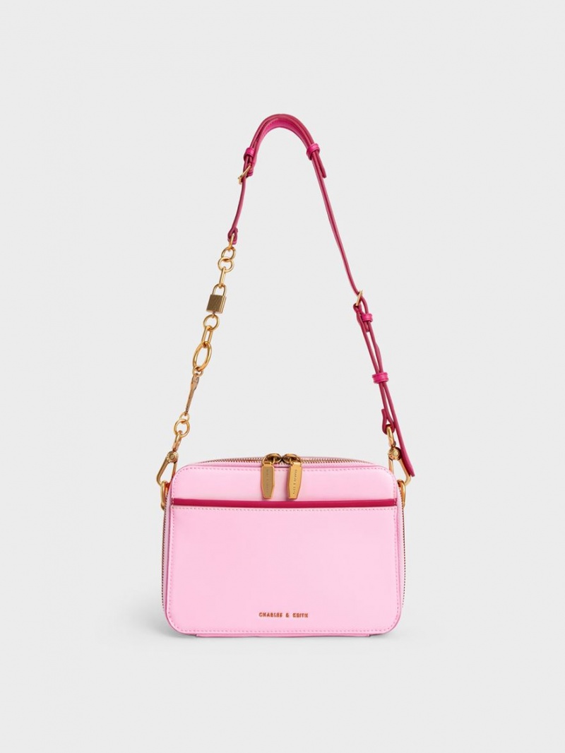 Geanta De Mana Charles & Keith Lock & Key Chain Roz | 053UXIYVN