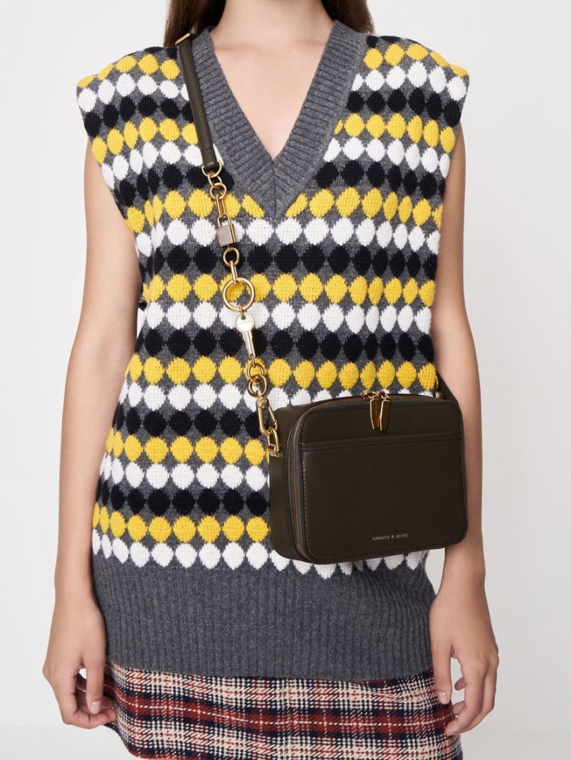 Geanta De Mana Charles & Keith Lock & Key Chain Negrii | 492ZYPDQH
