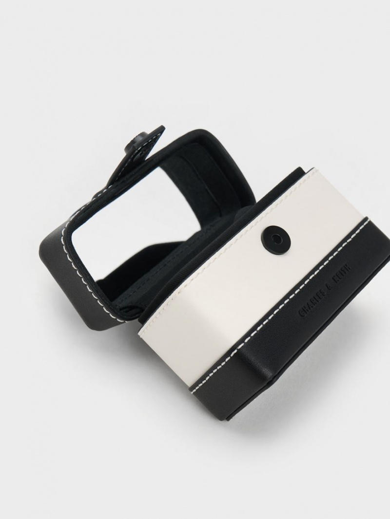 Geanta De Mana Charles & Keith Mini Bronte Contrast Trim Top Negrii Albi | 126KNXRZB