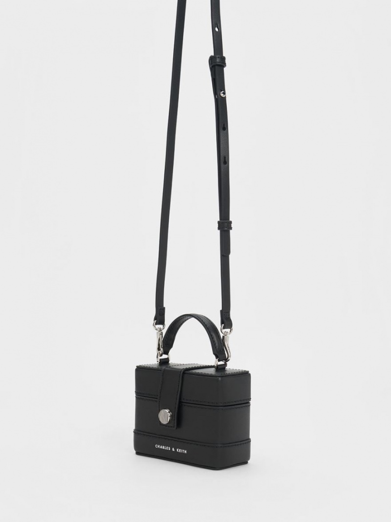 Geanta De Mana Charles & Keith Mini Bronte Contrast Trim Top Negrii | 530TZDVER