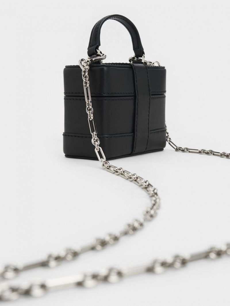 Geanta De Mana Charles & Keith Mini Bronte Contrast Trim Top Negrii | 530TZDVER