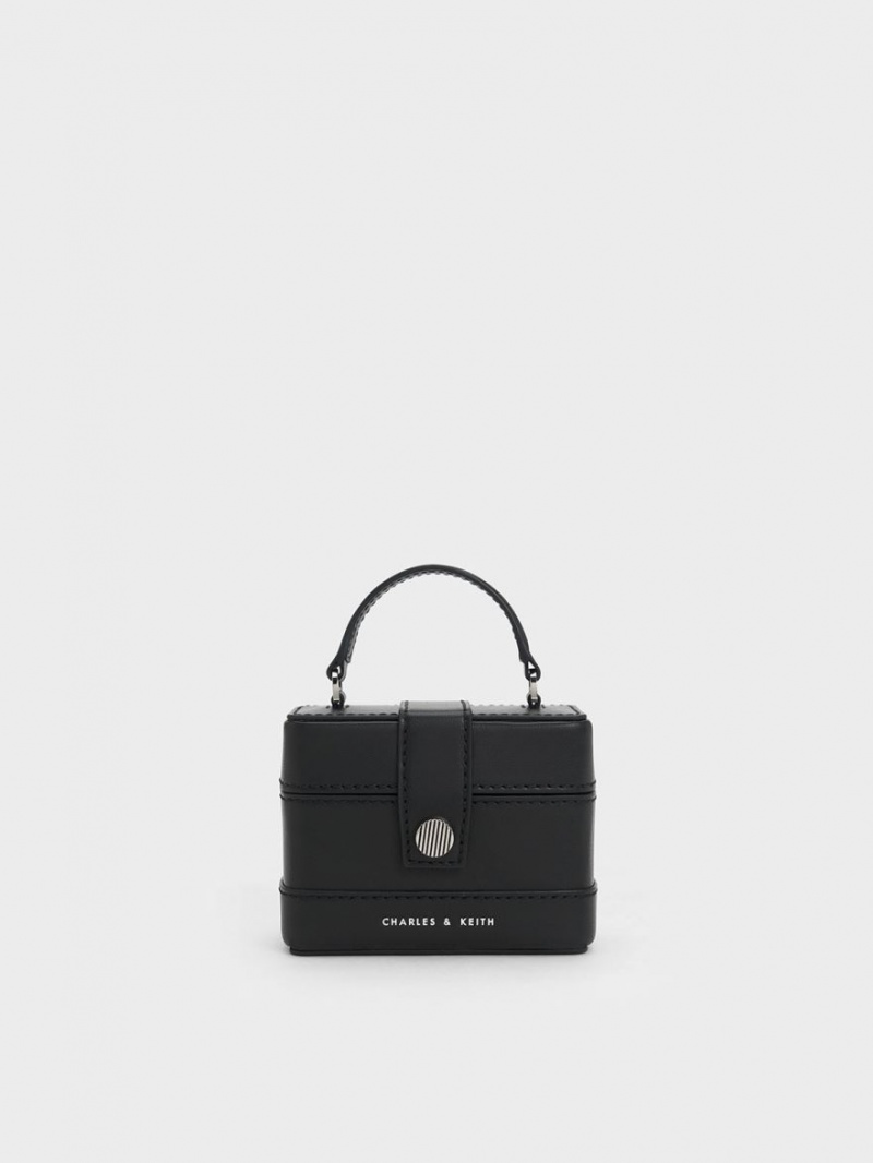 Geanta De Mana Charles & Keith Mini Bronte Contrast Trim Top Negrii | 530TZDVER