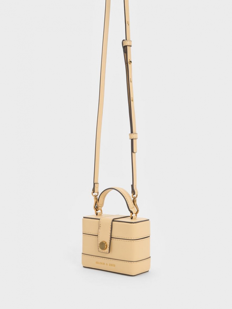 Geanta De Mana Charles & Keith Mini Bronte Contrast Trim Top Bej | 894SZWGKE