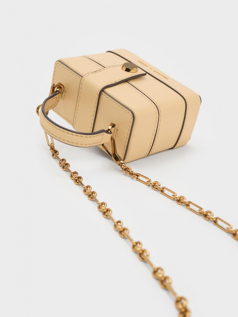 Geanta De Mana Charles & Keith Mini Bronte Contrast Trim Top Bej | 894SZWGKE