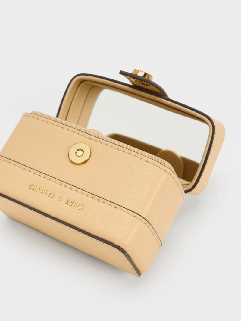 Geanta De Mana Charles & Keith Mini Bronte Contrast Trim Top Bej | 894SZWGKE