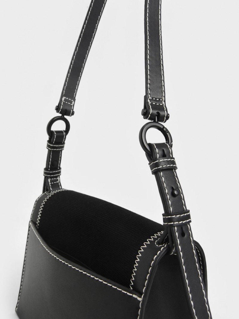Geanta De Mana Charles & Keith Panza Turn-Lock Chain Negrii | 547VXGIFH