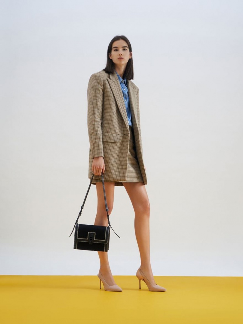 Geanta De Mana Charles & Keith Panza Turn-Lock Chain Negrii | 547VXGIFH