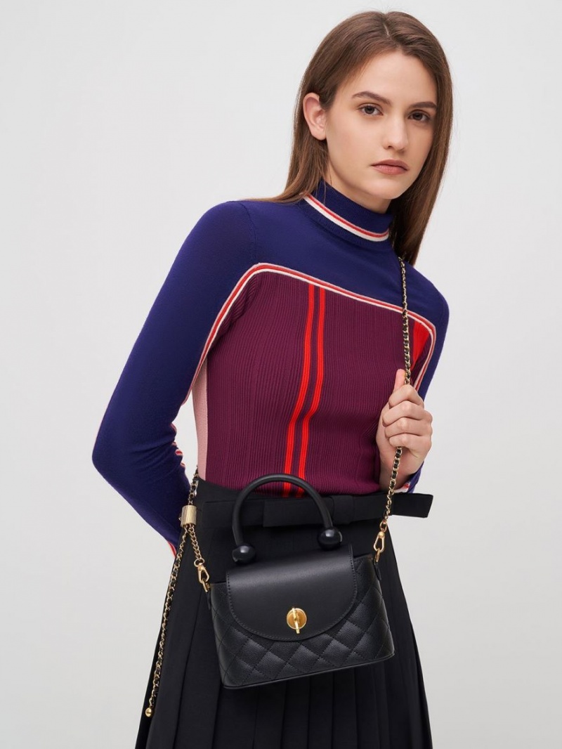 Geanta De Mana Charles & Keith Round Matlasat Top Negrii | 198NELPYW