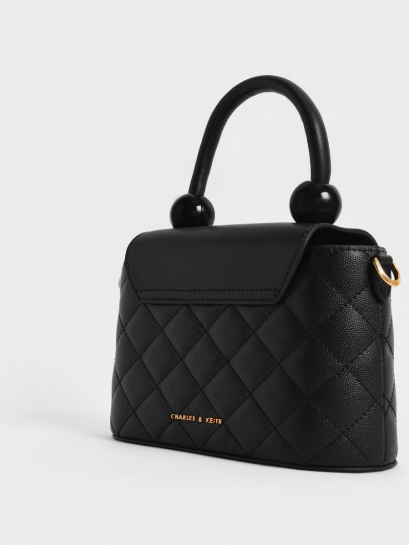 Geanta De Mana Charles & Keith Round Matlasat Top Negrii | 198NELPYW