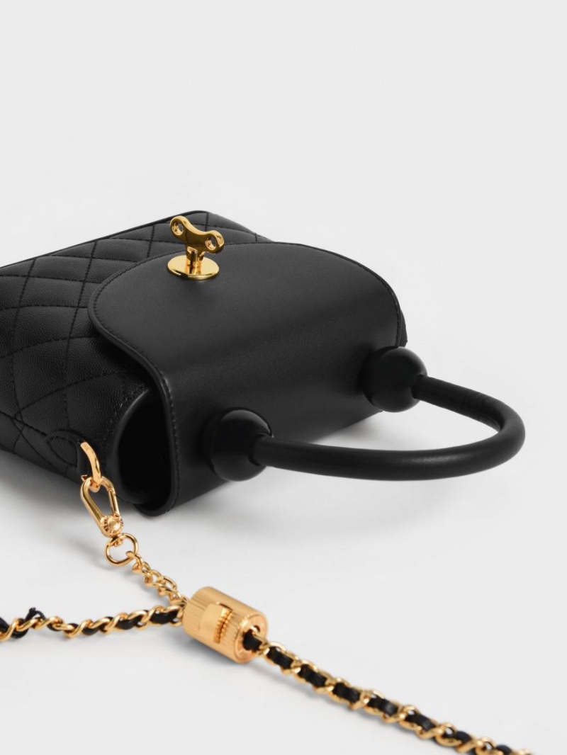 Geanta De Mana Charles & Keith Round Matlasat Top Negrii | 198NELPYW