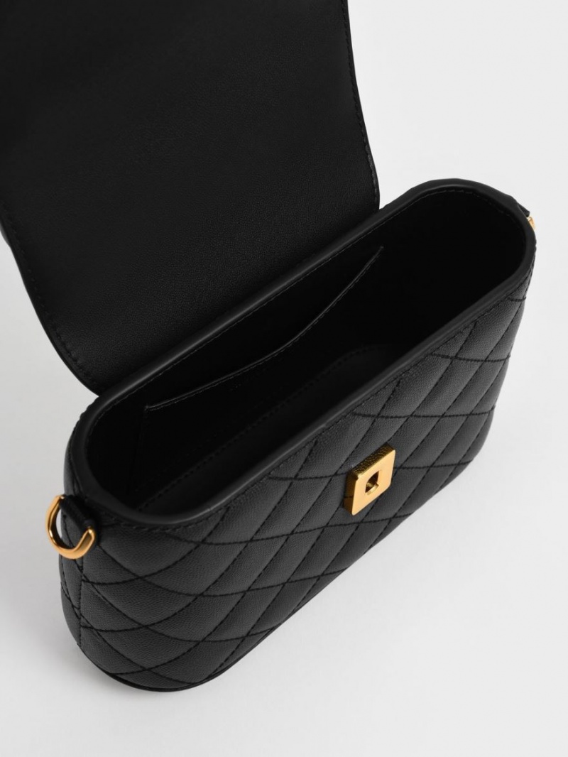 Geanta De Mana Charles & Keith Round Matlasat Top Negrii | 198NELPYW