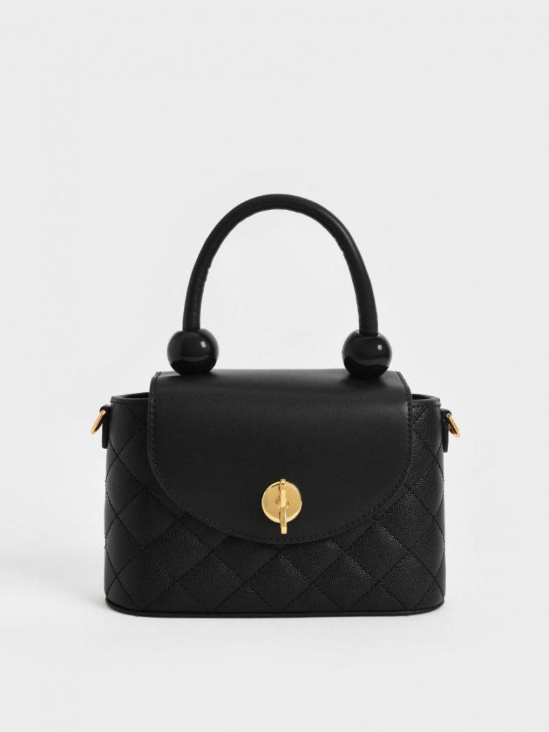 Geanta De Mana Charles & Keith Round Matlasat Top Negrii | 198NELPYW