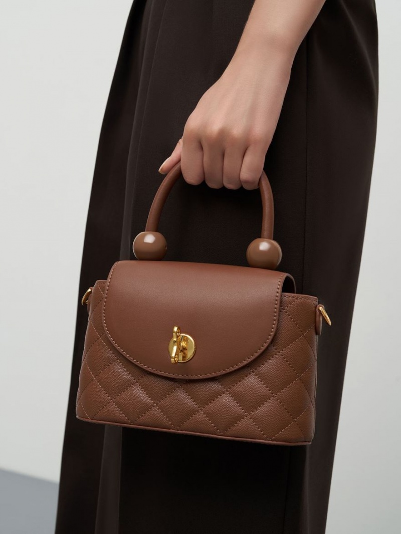 Geanta De Mana Charles & Keith Round Matlasat Top Ciocolata | 027NSWEMZ