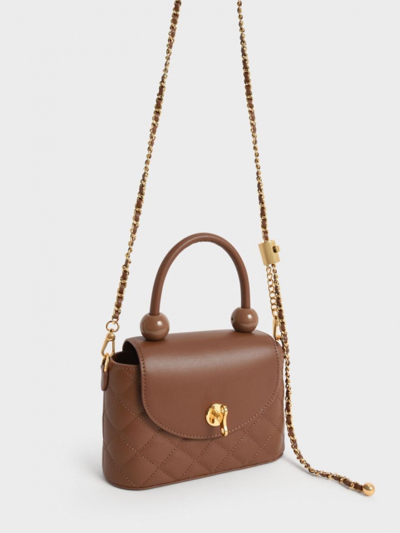 Geanta De Mana Charles & Keith Round Matlasat Top Ciocolata | 027NSWEMZ