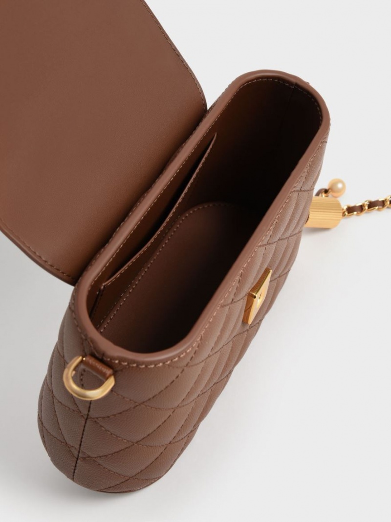 Geanta De Mana Charles & Keith Round Matlasat Top Ciocolata | 027NSWEMZ