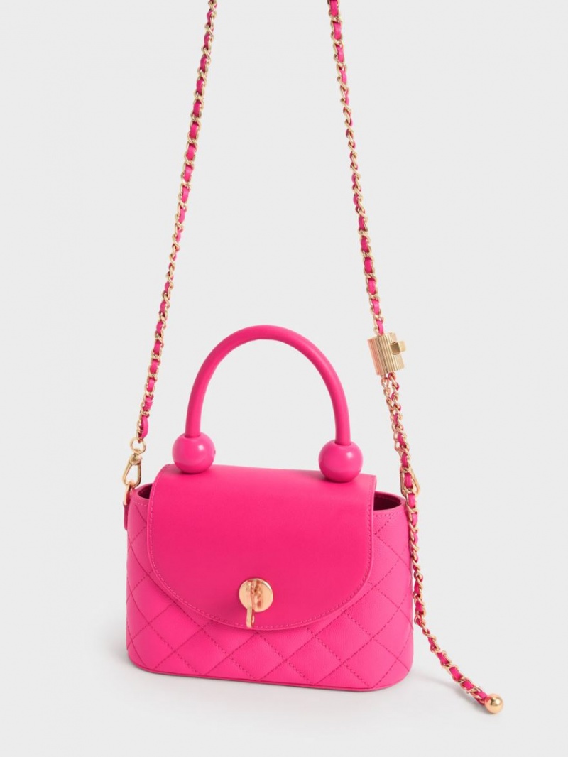 Geanta De Mana Charles & Keith Round Matlasat Top Fucsie | 712WOEHFS