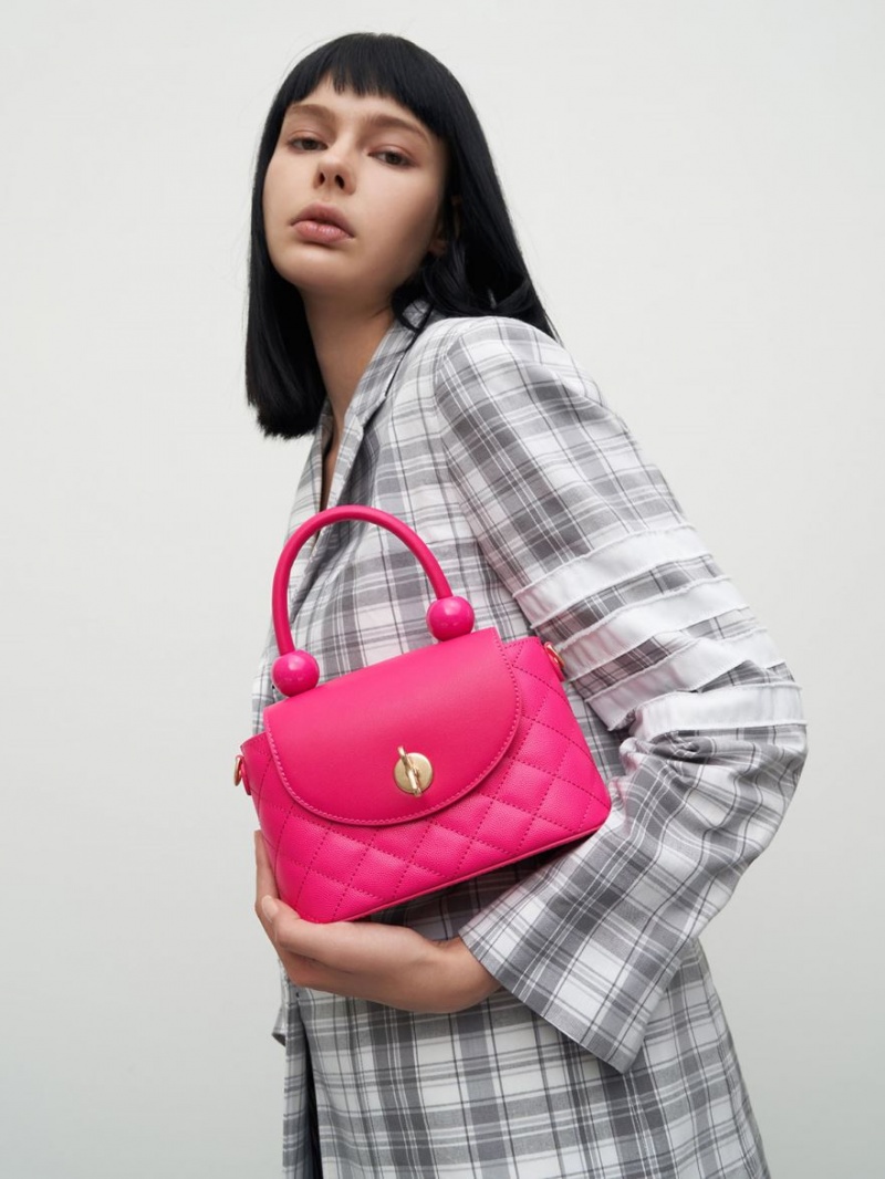 Geanta De Mana Charles & Keith Round Matlasat Top Fucsie | 712WOEHFS