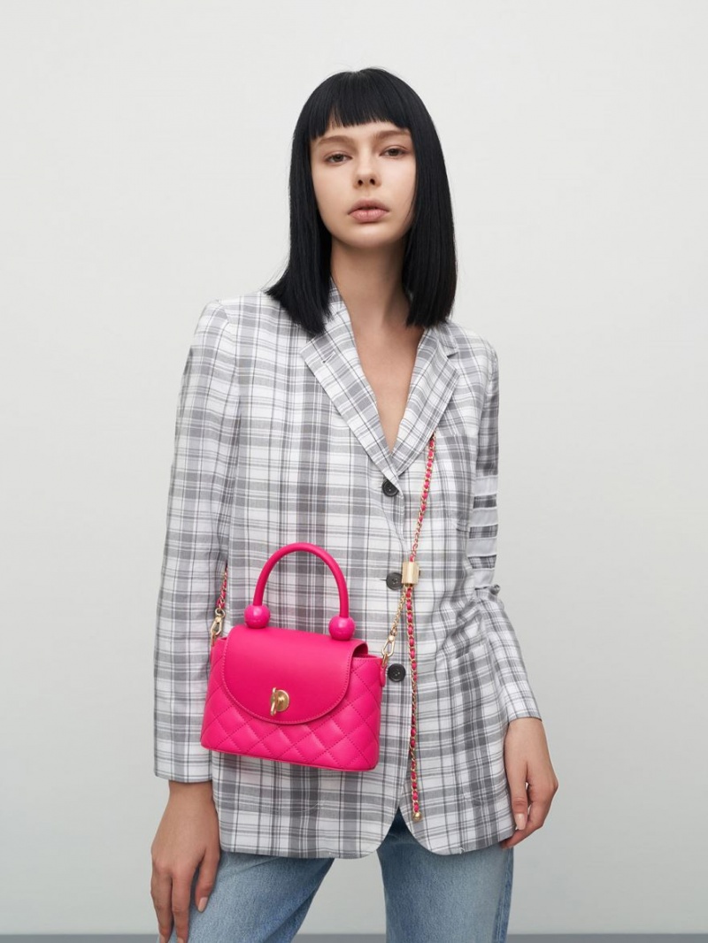 Geanta De Mana Charles & Keith Round Matlasat Top Fucsie | 712WOEHFS