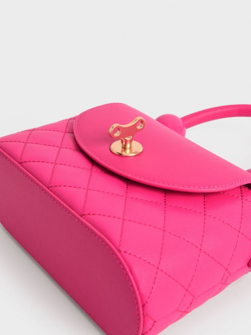 Geanta De Mana Charles & Keith Round Matlasat Top Fucsie | 712WOEHFS