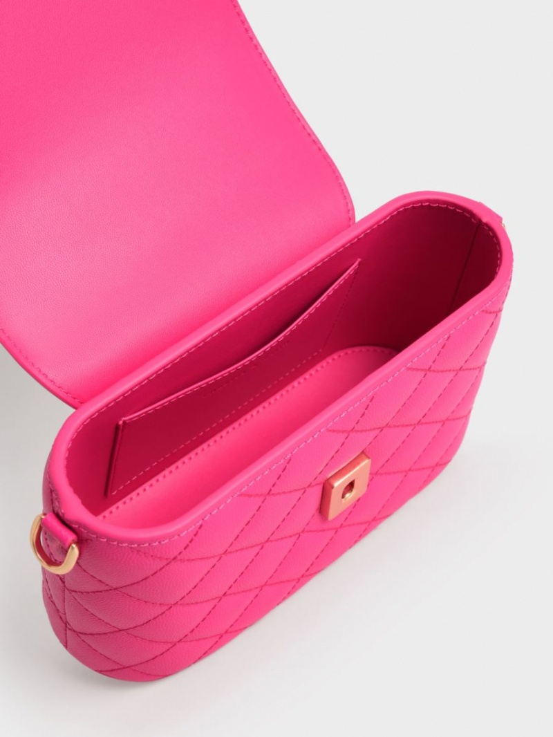 Geanta De Mana Charles & Keith Round Matlasat Top Fucsie | 712WOEHFS