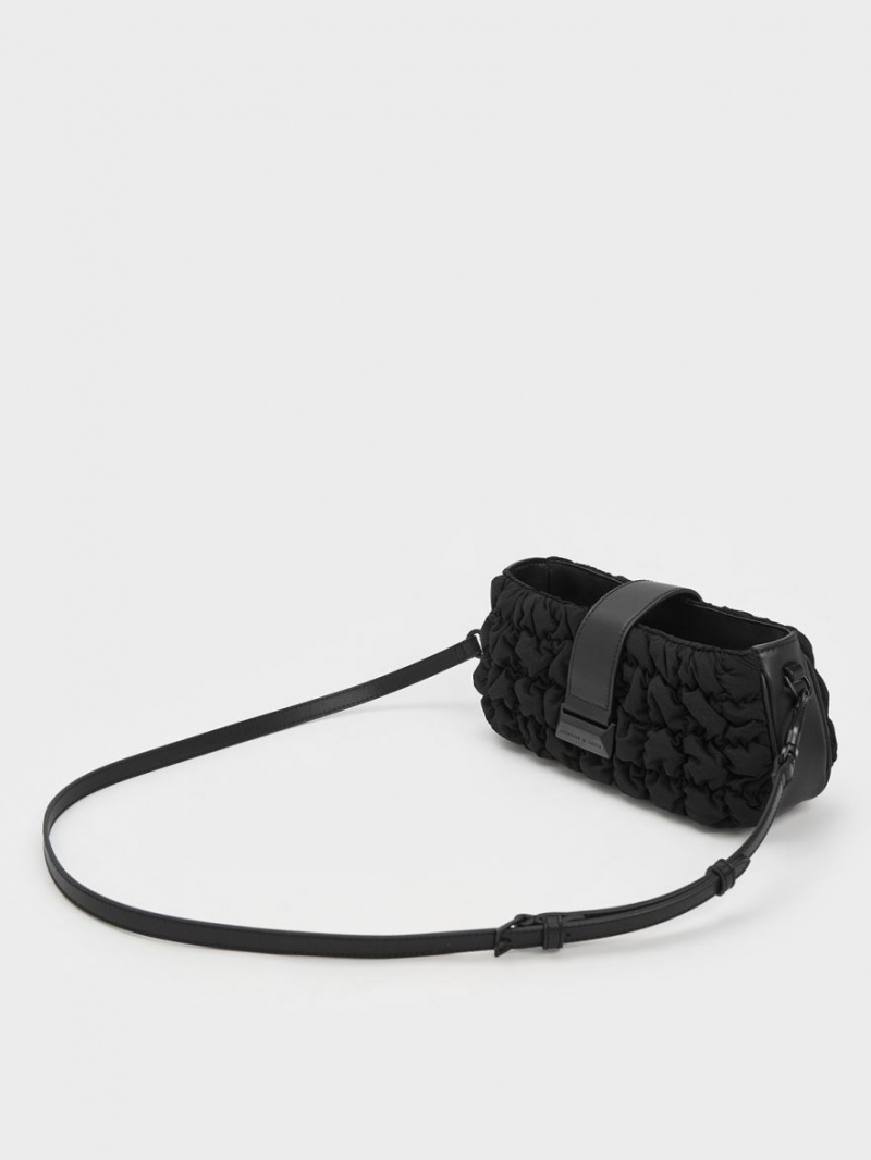 Geanta De Mana Charles & Keith Ruched Nailon Chain Negrii | 287AQJPEI