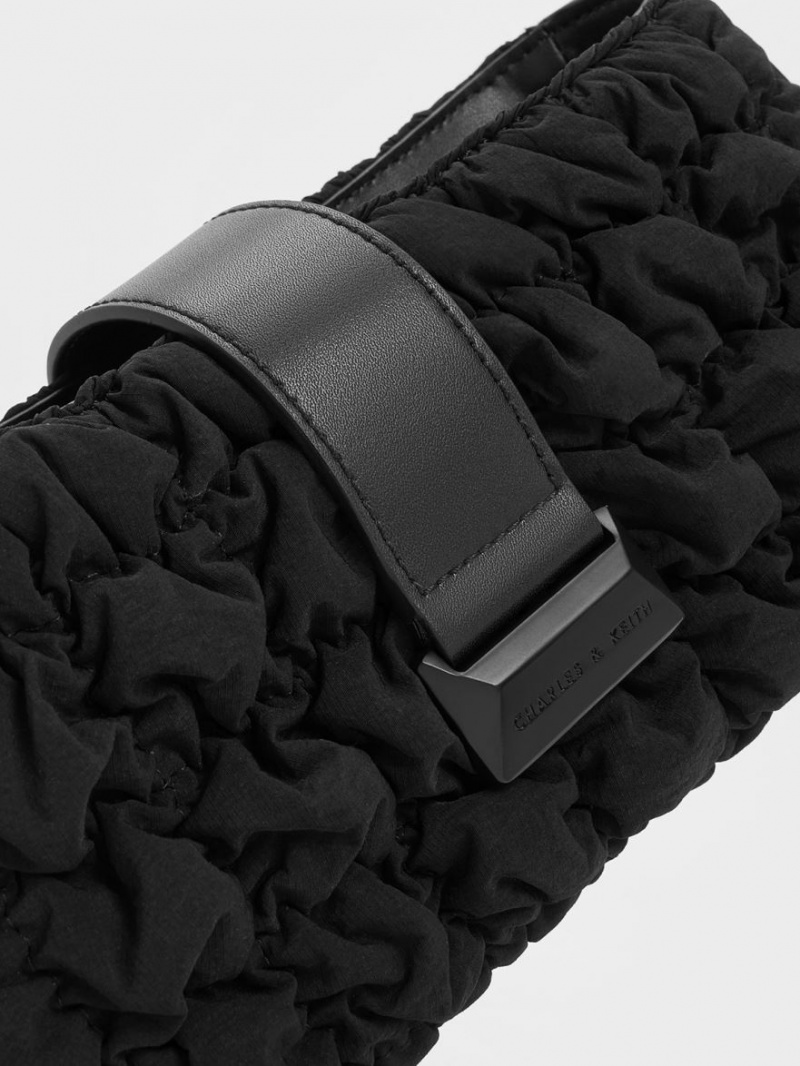 Geanta De Mana Charles & Keith Ruched Nailon Chain Negrii | 287AQJPEI