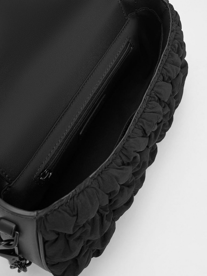 Geanta De Mana Charles & Keith Ruched Nailon Chain Negrii | 287AQJPEI