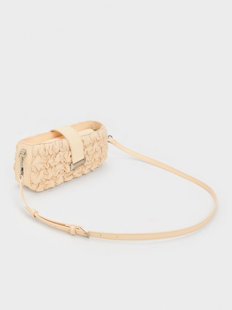 Geanta De Mana Charles & Keith Ruched Nailon Chain Bej | 204QFUXCP