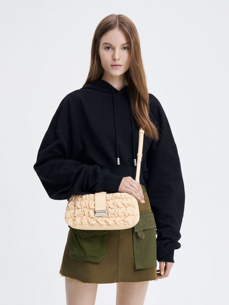Geanta De Mana Charles & Keith Ruched Nailon Chain Bej | 204QFUXCP