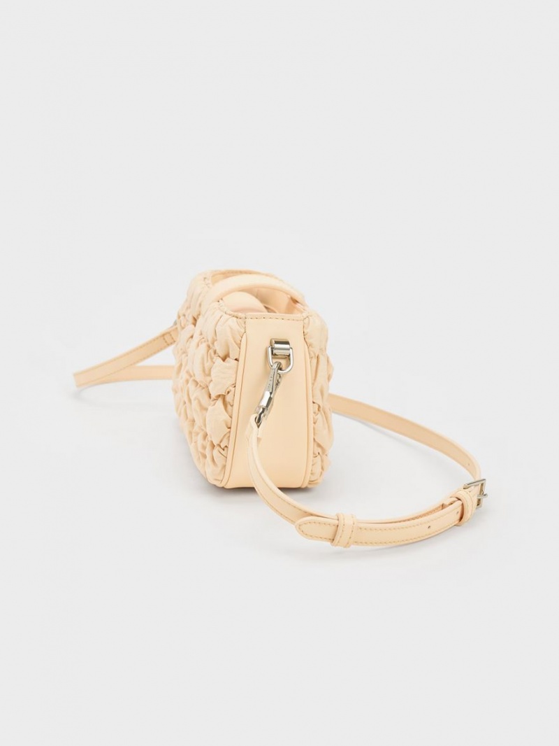 Geanta De Mana Charles & Keith Ruched Nailon Chain Bej | 204QFUXCP