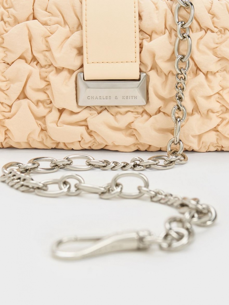 Geanta De Mana Charles & Keith Ruched Nailon Chain Bej | 204QFUXCP