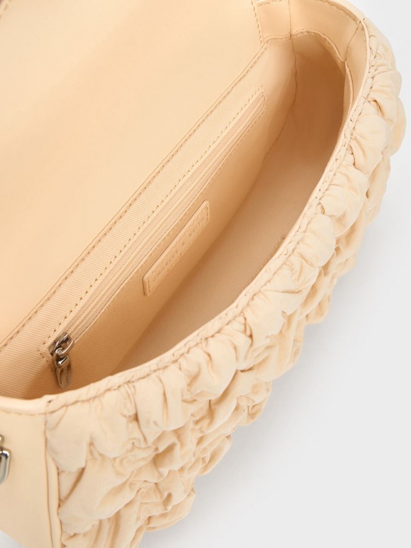 Geanta De Mana Charles & Keith Ruched Nailon Chain Bej | 204QFUXCP