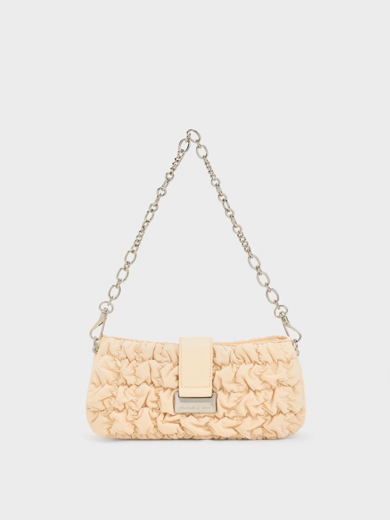 Geanta De Mana Charles & Keith Ruched Nailon Chain Bej | 204QFUXCP