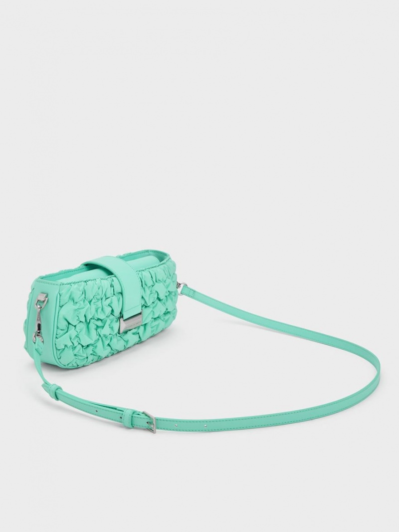 Geanta De Mana Charles & Keith Ruched Nailon Chain Turcoaz | 853YFUISN