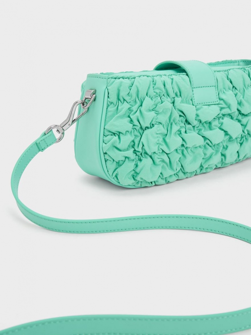 Geanta De Mana Charles & Keith Ruched Nailon Chain Turcoaz | 853YFUISN