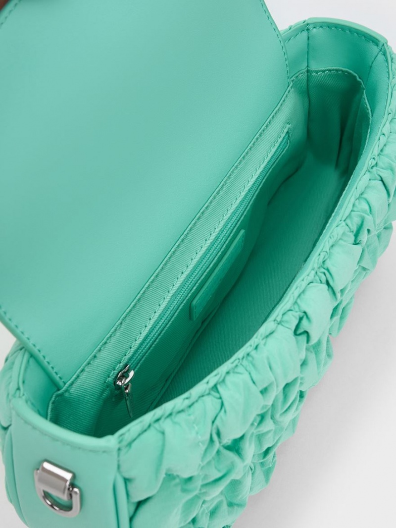 Geanta De Mana Charles & Keith Ruched Nailon Chain Turcoaz | 853YFUISN