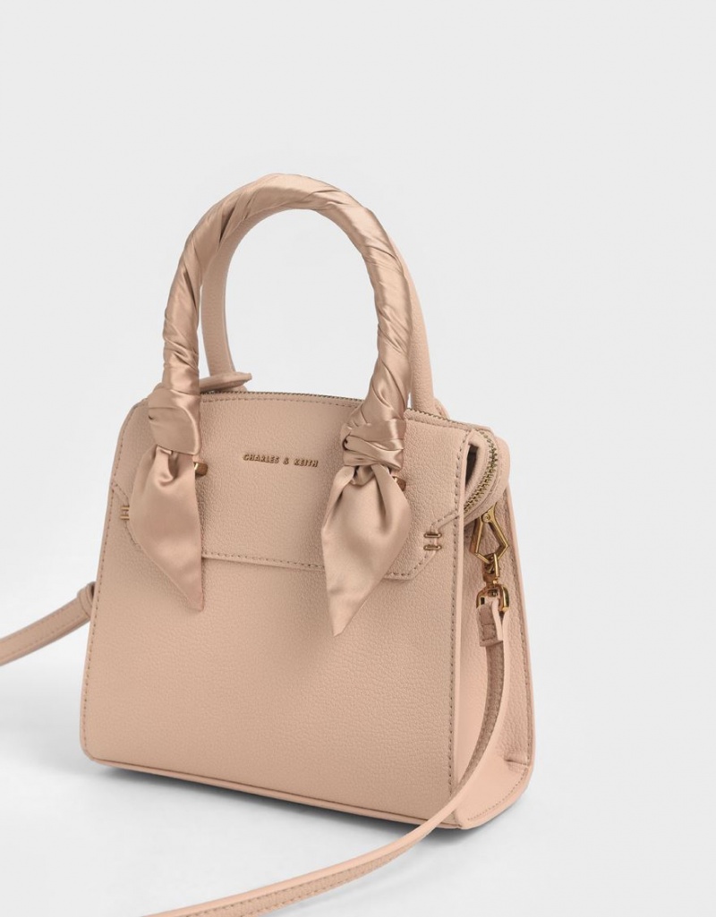 Geanta De Mana Charles & Keith Satin Scarf Top Bej | 486XTUQZP