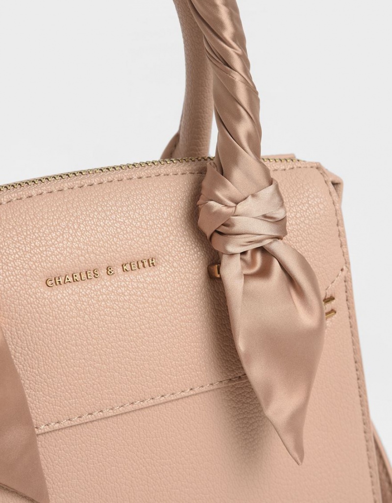 Geanta De Mana Charles & Keith Satin Scarf Top Bej | 486XTUQZP