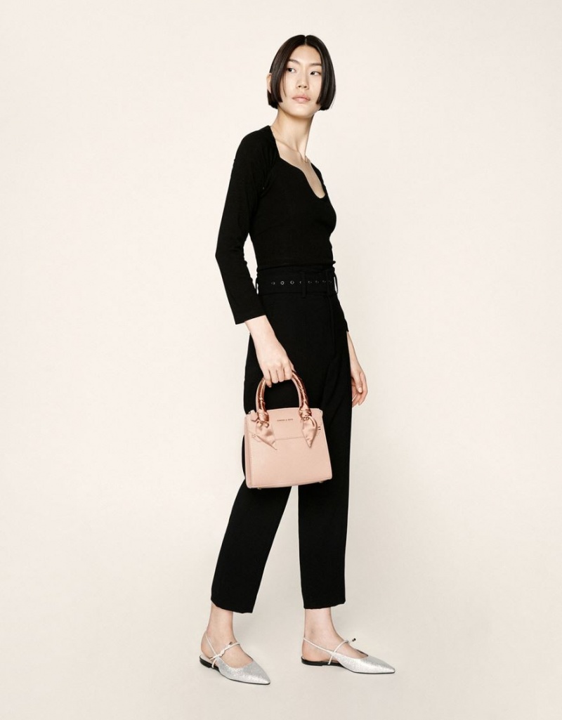 Geanta De Mana Charles & Keith Satin Scarf Top Bej | 486XTUQZP