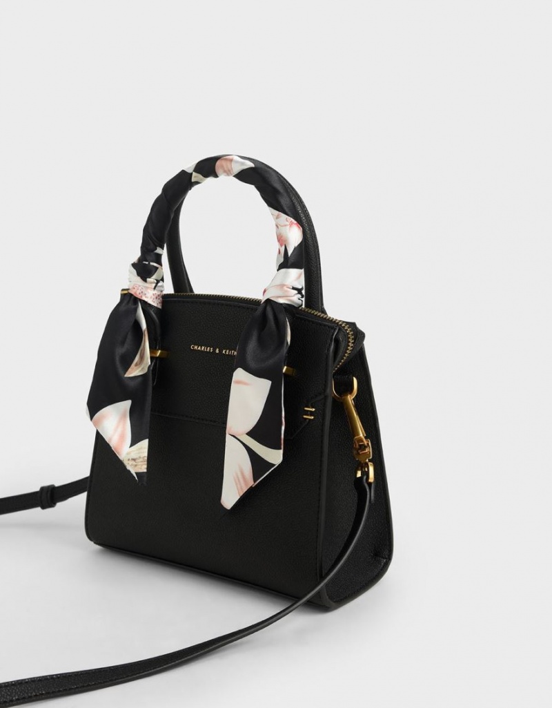 Geanta De Mana Charles & Keith Scarf-Wrapped Top Negrii | 917OEWANJ