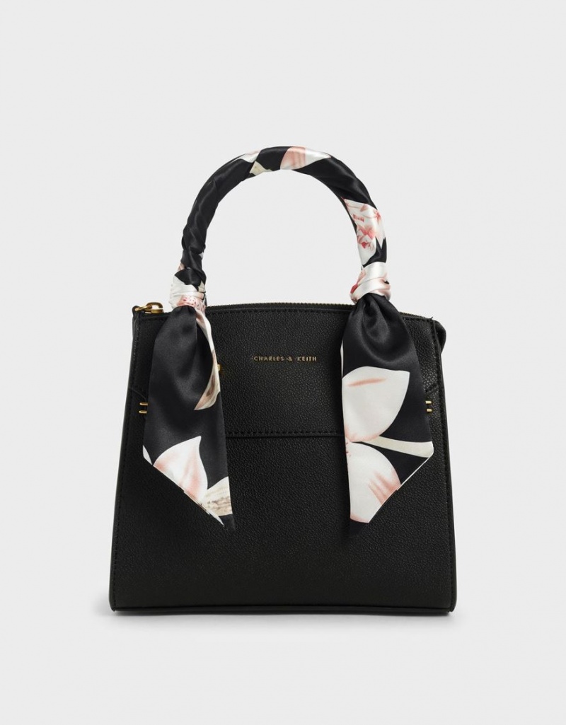 Geanta De Mana Charles & Keith Scarf-Wrapped Top Negrii | 917OEWANJ