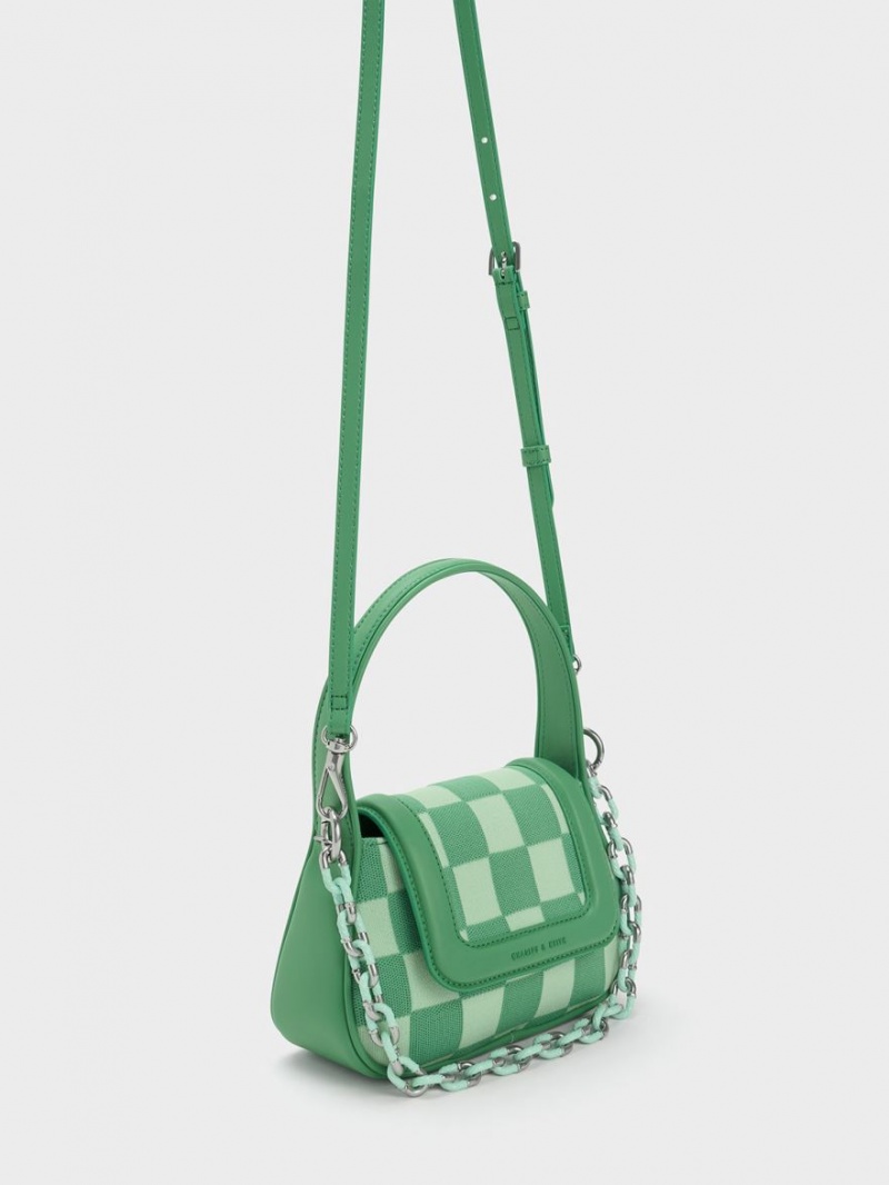Geanta De Mana Charles & Keith Shiloh Checkerboard Top Verzi | 502YFZTAB