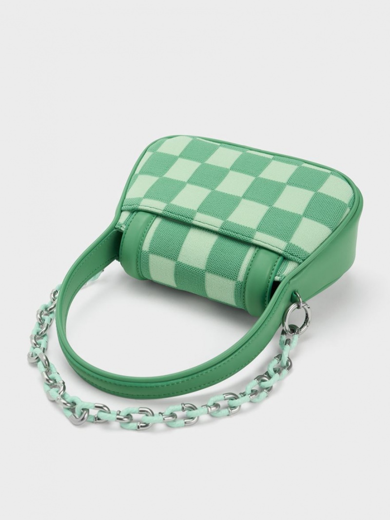 Geanta De Mana Charles & Keith Shiloh Checkerboard Top Verzi | 502YFZTAB