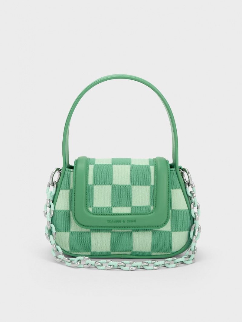Geanta De Mana Charles & Keith Shiloh Checkerboard Top Verzi | 502YFZTAB