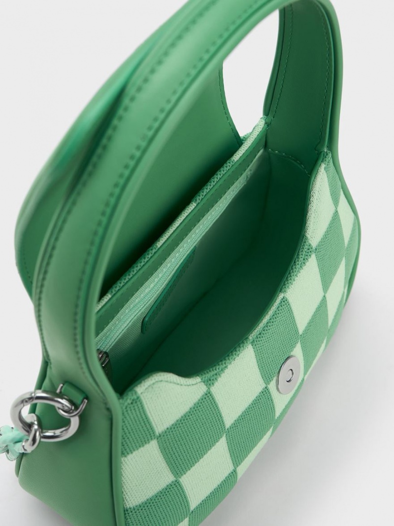 Geanta De Mana Charles & Keith Shiloh Checkerboard Top Verzi | 502YFZTAB