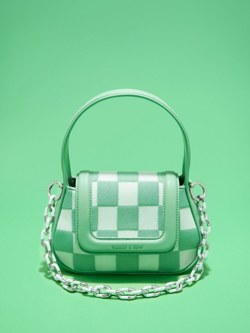 Geanta De Mana Charles & Keith Shiloh Checkerboard Top Verzi | 502YFZTAB